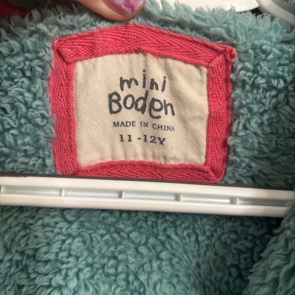 Mini Boden Girls Size 11-12 Fuzzy Sherpa Full Zip Up Jacket turquoise - Picture 3 of 7